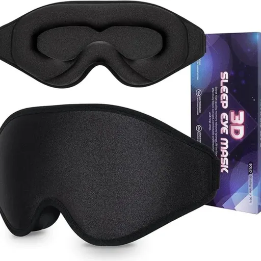 3D Deep Contoured Memory Foam Sleep Eye Mask, Full Light Blocking, Breathable Eye Cover for Travel, Naps, and Nighttime Sleep—Black