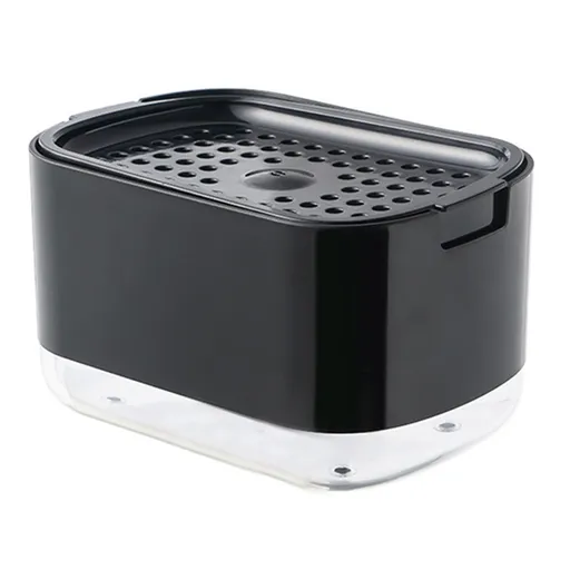 Soap Dispenser with Sponge Holder PP PET Press Type Soap Box for Cloth Dish Kitchen Cleaning Black