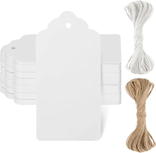 White Gift Tags with String, Blank 2X4 Inch Tags for Presents, 50 Pcs