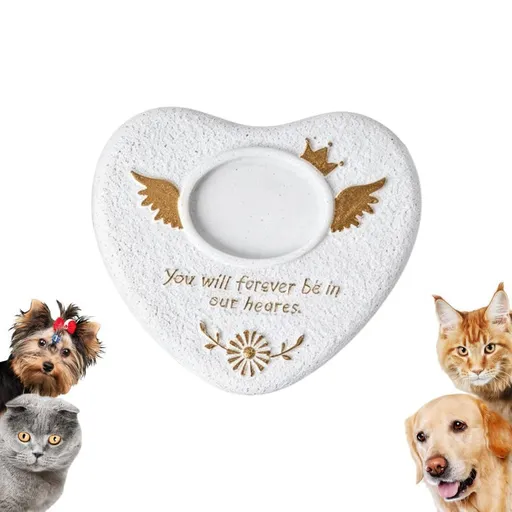 Pet Memorial Stone, Heart-Shaped Dog Memorial Present Built-in Photo Slot, Sturdy Concrete Material, Multiple Color Options, Compact Size, Easy Maintenance - White - Size 15.2*13.5cm