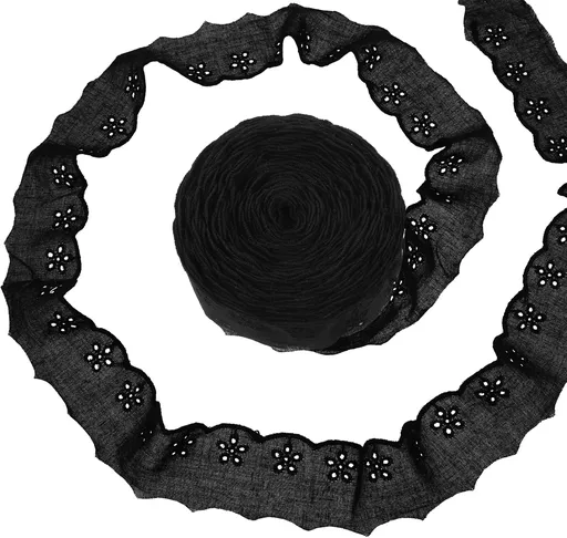 15 Yards Black Lace Trim, 1-5/8 inch Black Floral Embroidery Ruffle Cotton Lace Trim Wavy Edge Eyelet-Lace Ribbon for Crafts Sewing DIY Bag Dresses Clothes Pets Clothes