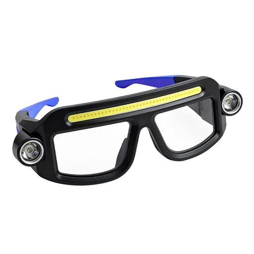Rechargeable LED Work Safety Goggles with Head Torch Light Impact Resistant Protective Glasses for Hiking Camping Repair Night Work-blue