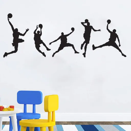 Basketball Players Wall Decals Slam Dunk DIY Wall Stickers for Kids Room Boys Bedroom Home Wall Decorations (5 pcs)