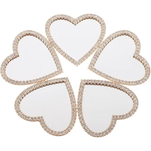 5pcs Heart Shaped Mini Hand Mirror with Rhinestone Glass, Compact Alloy Purse Mirror for Office and Travel Use