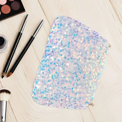 Evening White Sequin Purse with Lightweight Adjustable Chain Strap