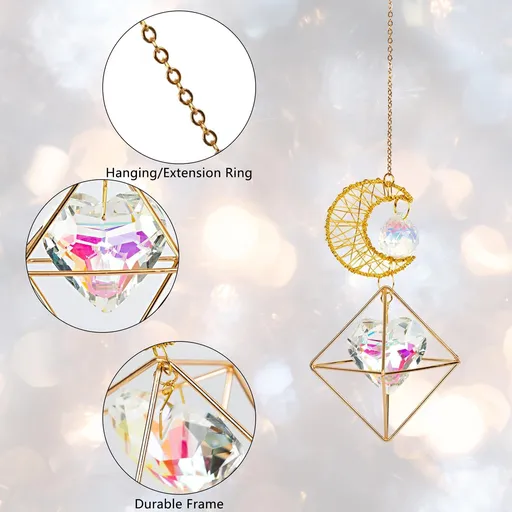 Crystal Suncatcher Sun Catcher Window Hanging Rainbow Maker with Geometric Frame Home Decor Gift, Heart