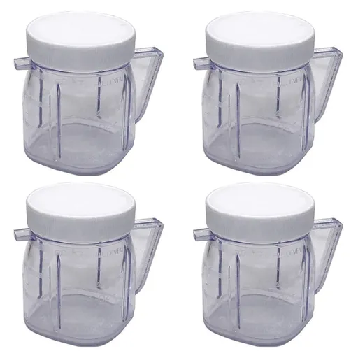 For Blender Replacement Parts, 4937 Mini Blender Jar Accessory, Cup Mini Plastic Jars with Lids (4 Pack)