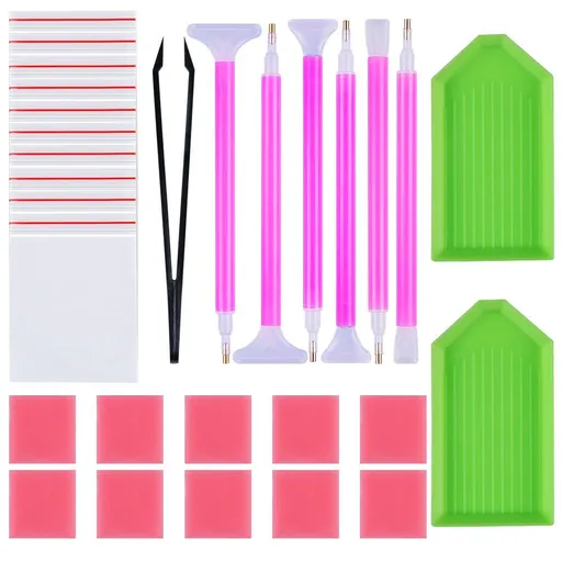 Diamond Painting Tools Kit (29pcs) DIY 5D Diamond Painting Accessories Cross Stitch Tool Set Includes Diamond Needle, Tweezer
