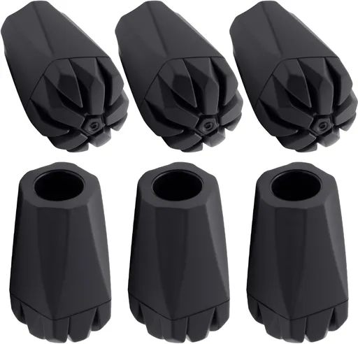 6pcs Anti-Slip Walking Stick Tips, Shock Absorption Trekking Pole Tips Replacements for Hiking Pole for Outdoor Hikers, Mountaineers-Black