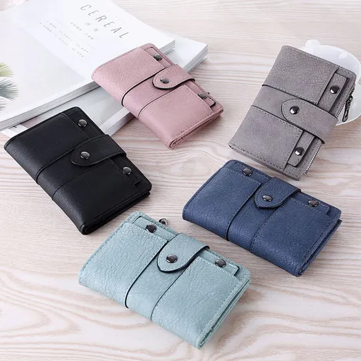 Leather Card Holder Wallet for Women Foldable Small Black Wallet