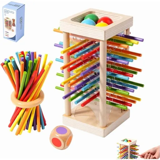 Wooden Stick Game, Montessori Board Game with 36 Colorful Sticks, 3-in-1 Ball and Stick Dexterity Games for Cognitive Development & Focus Training