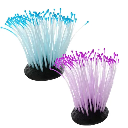 2 PCS Artificial Soft Sea Anemone Coral Plant for Aquarium Fish Tank Decoration Silicone Aquarium Ornament, Blue,Purple