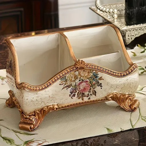 Natural Resin European Storage Box, Hand-Painted with Blooming Flowers – A Practical Storage Container and a Romantic Home Art Piece./Pearl powder