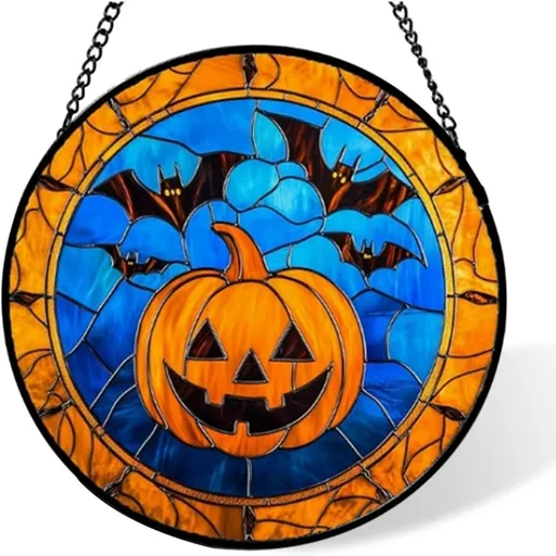 Stained Glass Window Hanging-Halloween Decorations Pumpkin Suncatcher, Fordoorsgar Denindoor Spooky Funny Sun Catchers Gothic Decor Horror Womenmen Friend - D - Size 15cm*15cm
