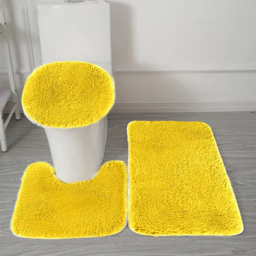 Bathroom Rugs Sets, Non-Slip Bath Mat Set 3 Piece, Soft Comfortable Washable Bathroom Mat Set, Quicker Dry Bathroom Rug with Toilet Rug Yellow