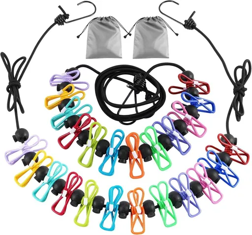 2 Pack Portable Clotheslines with 12 Clothespins