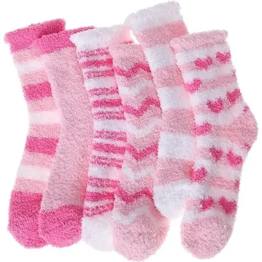 Pink Thick Plush Cozy Winter Socks for Women, Pack of Pairs with Fuzzy Warm Lining, Soft Breathable Fabric for US 5-10, Perfect for Slipper and Outdoor Wear
