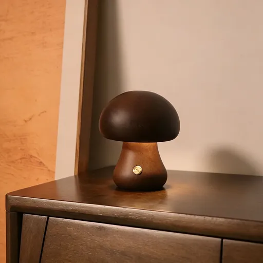 Warm White C-Style Walnut Mushroom Night Light | Classic Wooden LED Lamp | Christmas Classic Walnut Gift