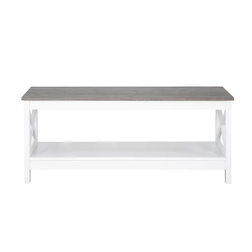 Coffee Table Distressed Laminate Finish Open Storage 45cm H Gray and White