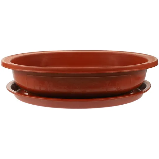 Garden Oval Plant Container Brown Plastic with Drainage Holes 1Set