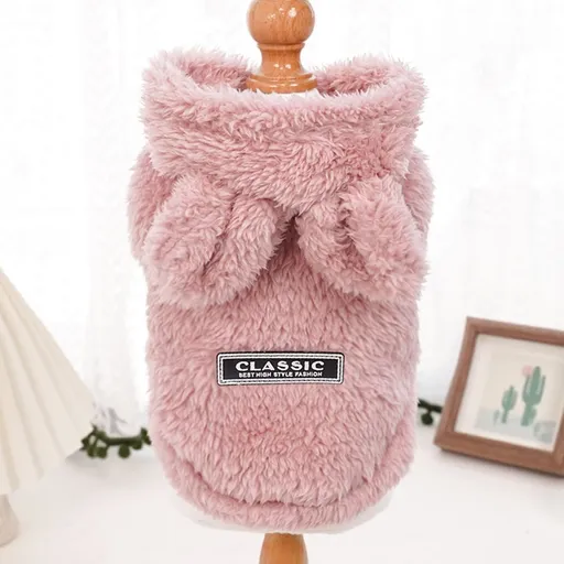 Cat Hoodie Rabbit Ear Fleece Bean Paste Pink Rabbit-Ear Plush Hoodie XXL (Chest 57cm, Back Length 38cm)