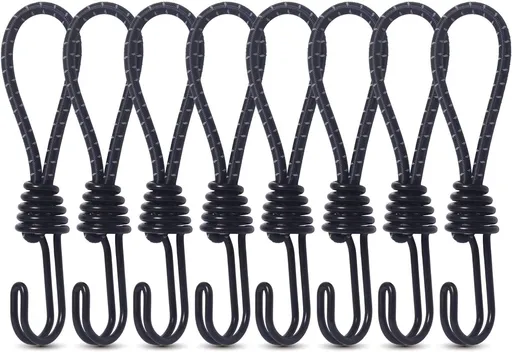 8 Pack DIY Anti-Scratch Hooks with Reflective Cord for 8mm Elastic & Bungee Cord - Ideal for Camping Trailer Bicycle