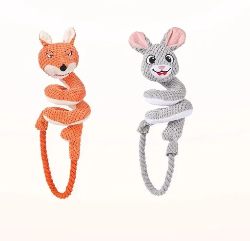 Spiral Plush Tug Toy for Large Dogs with Crinkle Sound and Durable Cotton Rope, Fox & Rabbit Designs – Perfect for Tug-of-War, Fetch, and Chewing Fun Indoors and Outdoors (Fox × Rabbit)