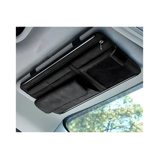 Car Sun Visor Organizer, Soft Leather Surface Eyeglasses Note Card Holder Car Storage Bag, Scratch-Resistant Waterproof Auto Sunshade Organizer Bag, Car Accessories (Black)
