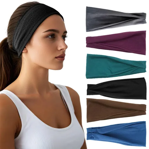 6-Pack Stretchy Headbands for Sports, Yoga, Workout, Daily Use & More (blue)