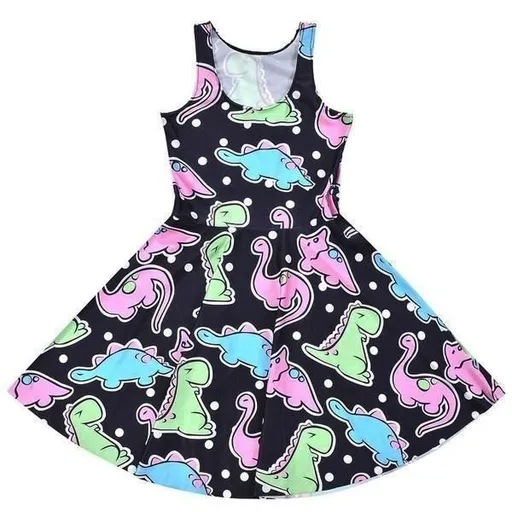 Hod Health & Home Digital Printing Dinosaur Pleated Dresses Summer Fashion Clothing - L