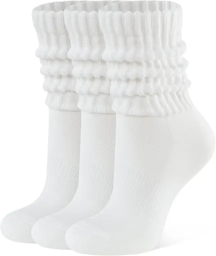 Womens Slouch Crew Socks Retro Cozy Scrunch Design Cotton Slouchy Socks Casual Comfort 3 Pairs