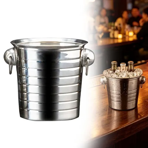 Stainless Steel Ice Bucket with Handles, Thickened Wine and Beer Chiller for Bar and Home Use, Double Wall Insulated Beverage Cooler