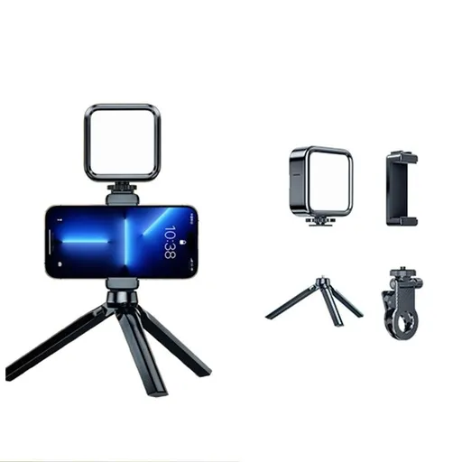 Mini RGB Video Light Kit Adjustable Fill Light for Vlog and Live Stream 7.6cm Black and White