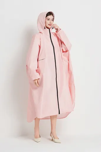 Light pink Stylish Waterproof Raincoat Poncho - Long, Packable for Outdoor Travel & Hiking
