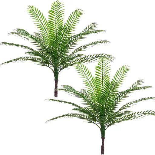 Artificial Palm Plants, Plastic Tropical Palm Tree Shrubs Fake Greenery Decor for Outdoor Indoor Home Filler 2 Pack