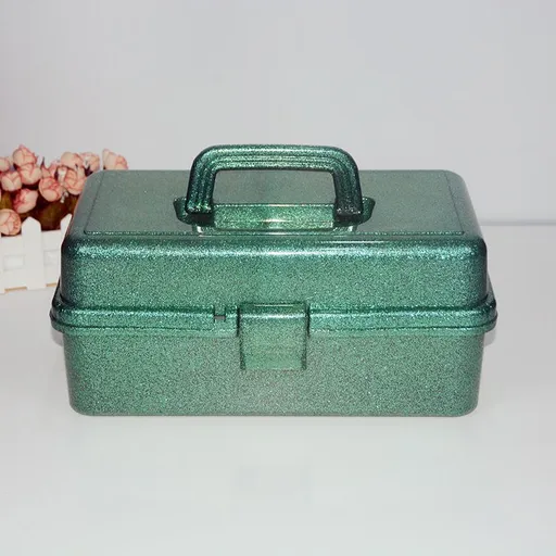 1 Piece Plastic Storage Bins With Lid and Handle, Plastic Latch Storage Box, Stackable Storage Container, Small Plastic, Green, 33 x 14.5 x 19.5 cm