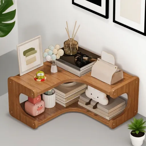 2-Tier Corner Desk Shelf 14x5 Inch Solid Wood Organizer for Kitchen/Bathroom/ice Multi-Functional Storage Rack Space-Saving Display Stand for Mugs & Supplies