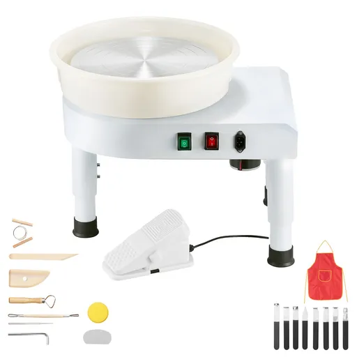 Pottery Wheel, 35 cm Ceramic Wheel Forming Machine, 60-300 RPM Speed Adjustable Foot Pedal, Adjustable Lift Leg, Detachable Basin, Complete Tool Accessory Kit for Work Art Craft DIY, White