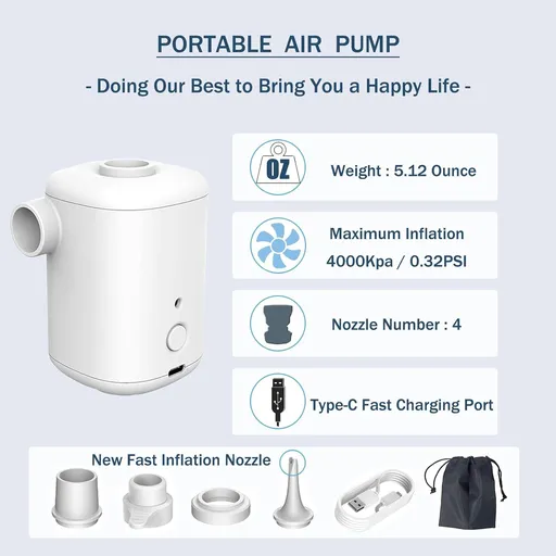 Electric Air Pump-Portable Air Pump Battery USB Rechargeable to Inflate Deflate for Swimming Ring,Pool Floats，Vacuum Storage Bags