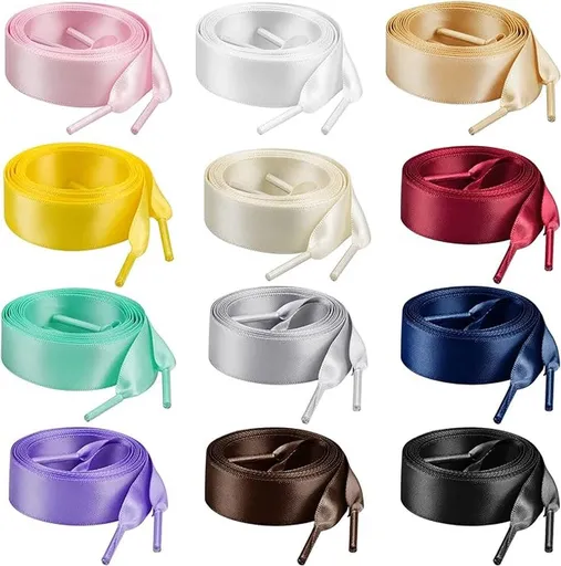 12 Pair Flat Satin Shoelaces, Multicolor, 100 x 2 cm