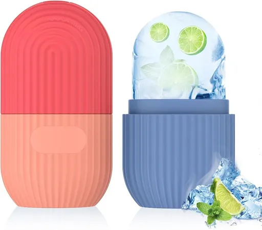 2Pcs Silicone Face Ice Roller Mold, Reusable Facial Ice Holder Skin Care Beauty Tool, Portable Ice Cube Massager for Daily Facial Relaxation, Pink & Blue