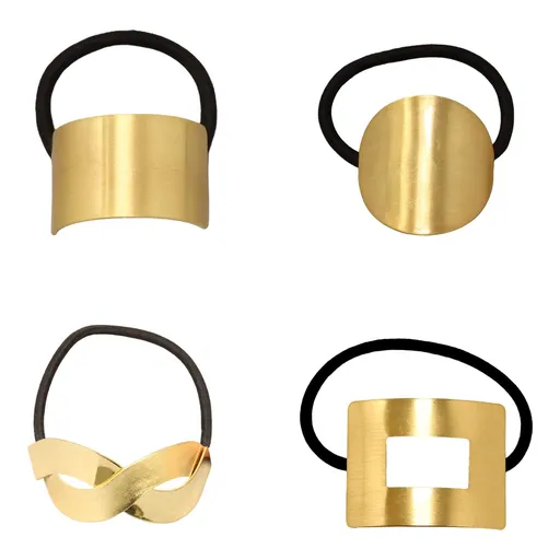 4PCS Fashion Cool Metal Geometric Elastic Hair Ties, Hair Cuff Wrap, Decorative Hair Ropes, Stretch Hair Bands Hair Rings