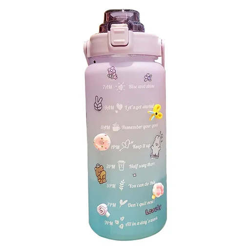 Motivational BPA Free Water Jug with Handle 2L Large Capacity Matte Water Bottle Kettle with Time Marker Straw for Sports Fitness