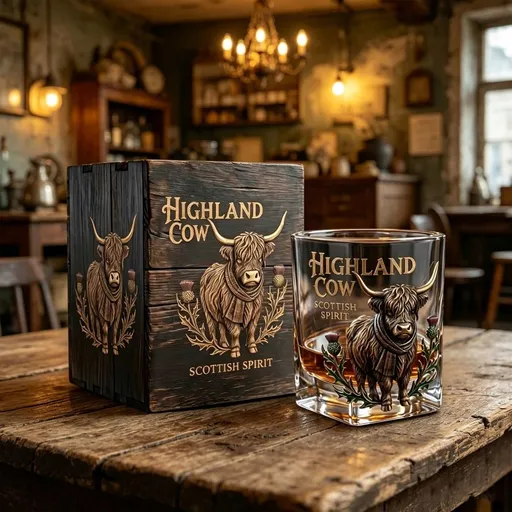 Highland Cow Whiskey Glass, Scotland Themed Beer Pint Glass, Premium Crystal Beer Glass for Highland Cows Lovers Whiskey, Beer