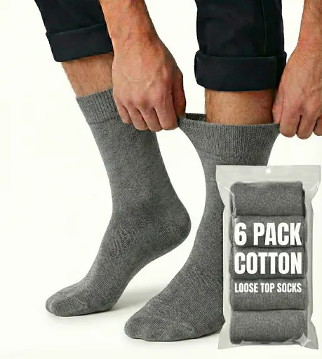 6x Pair COTTON Rich LOOSE TOP SOCKS Circulation Diabetic Comfort in Grey