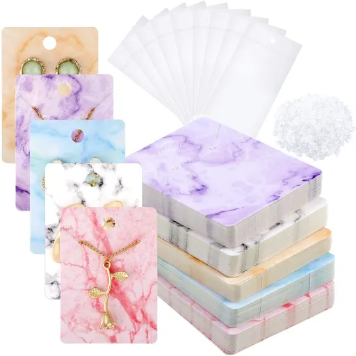 900 pieces of 250 5-color jewelry display cards, 150 self sealing bags, and 500 ear backs on the back for jewelry packaging