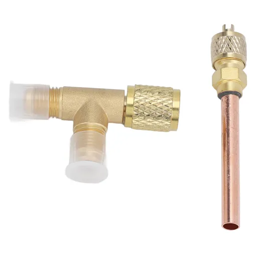 1/4in SAE Tee Adapter Built in Valve Core Quick Connection Double Sealing for R22 R12 R134 Vacuum Gauge