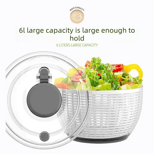 6L Manual Salad Spinner with One Touch Brake Button, Large Capacity Vegetable Fruit Dryer Washer for Kitchen