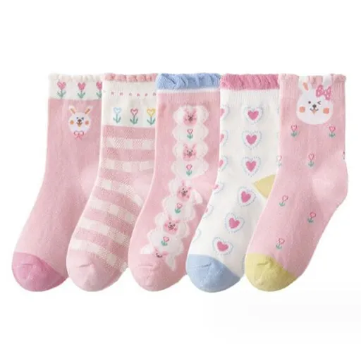 5 Pairs Ruffle Frilly Crew Socks Little Girls Princess Cotton Socks for 1-3 Year Toddler elastic band has no sense of restraint