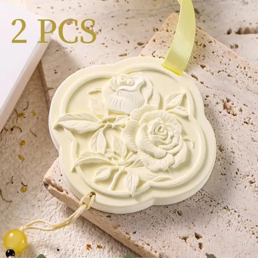 2PCS-3D Relief Fragrance Stone Hanging Ornament, Odor-Removing Solid Scent Tablet for Cars & Wardrobes—Tea Scent